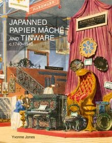Book cover of Japanned Papier Mâché and Tinware c.1740-1940; with Victorian couple standing next to piano. Published by ACC Art Books.
