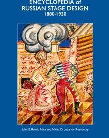 Book cover of Encyclopaedia of Russian Stage Design: 1880-1930, featuring a painting of couple dancing on stage. Published on ACC Art Books.