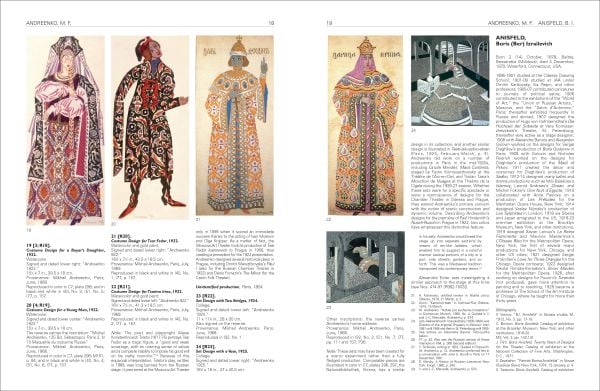 Book cover of Encyclopaedia of Russian Stage Design: 1880-1930, featuring a painting of couple dancing on stage. Published on ACC Art Books.