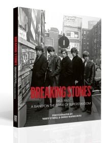 Book cover of Breaking Stones, featuring The Rolling Stones with Brian Jones, standing on city street. Published by ACC Art Books.