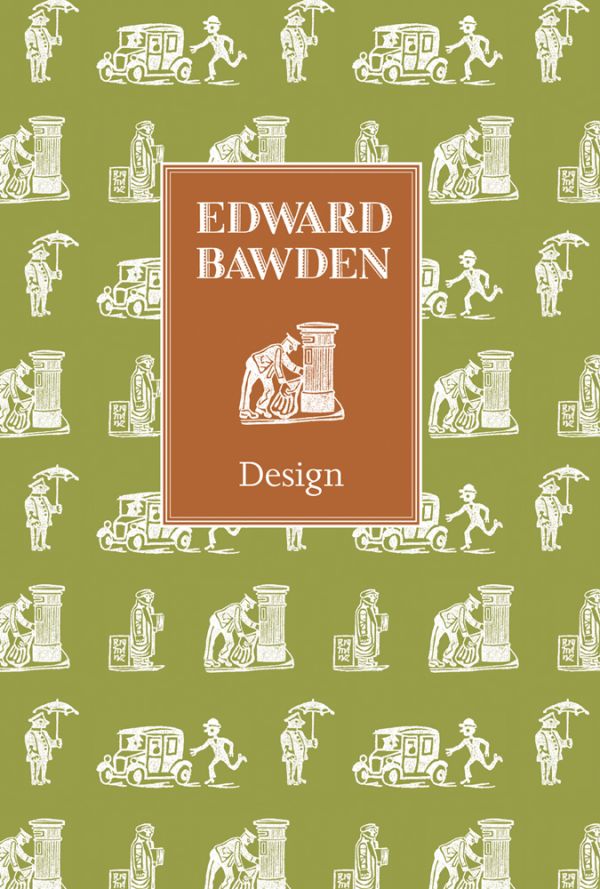 Book cover of Edward Bawden: Design, featuring a graphic print of postman collecting post from mailbox. Published by ACC Art Books.