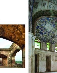 The Wooden Pavilion and Blue Tile Work at the Rangin Mahal, Bidar, India, on cover of 'Islamic Architecture of Deccan India', by ACC Art Books.