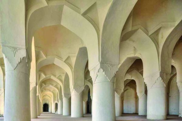 The Wooden Pavilion and Blue Tile Work at the Rangin Mahal, Bidar, India, on cover of 'Islamic Architecture of Deccan India', by ACC Art Books.