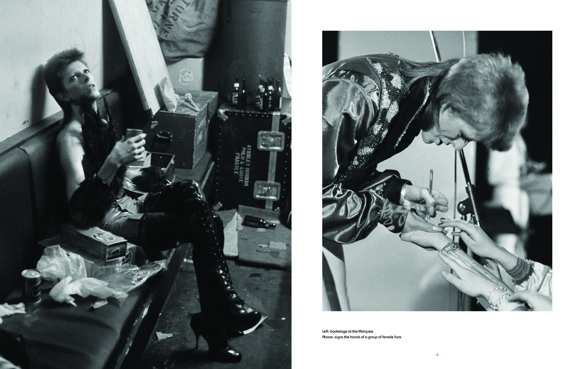 Book cover of When Ziggy Played the Marquee, David Bowie's Last Performance as Ziggy Stardust, featuring Bowie as Ziggy Stardust singing on stage at The Marquee. Published by ACC Art Books.