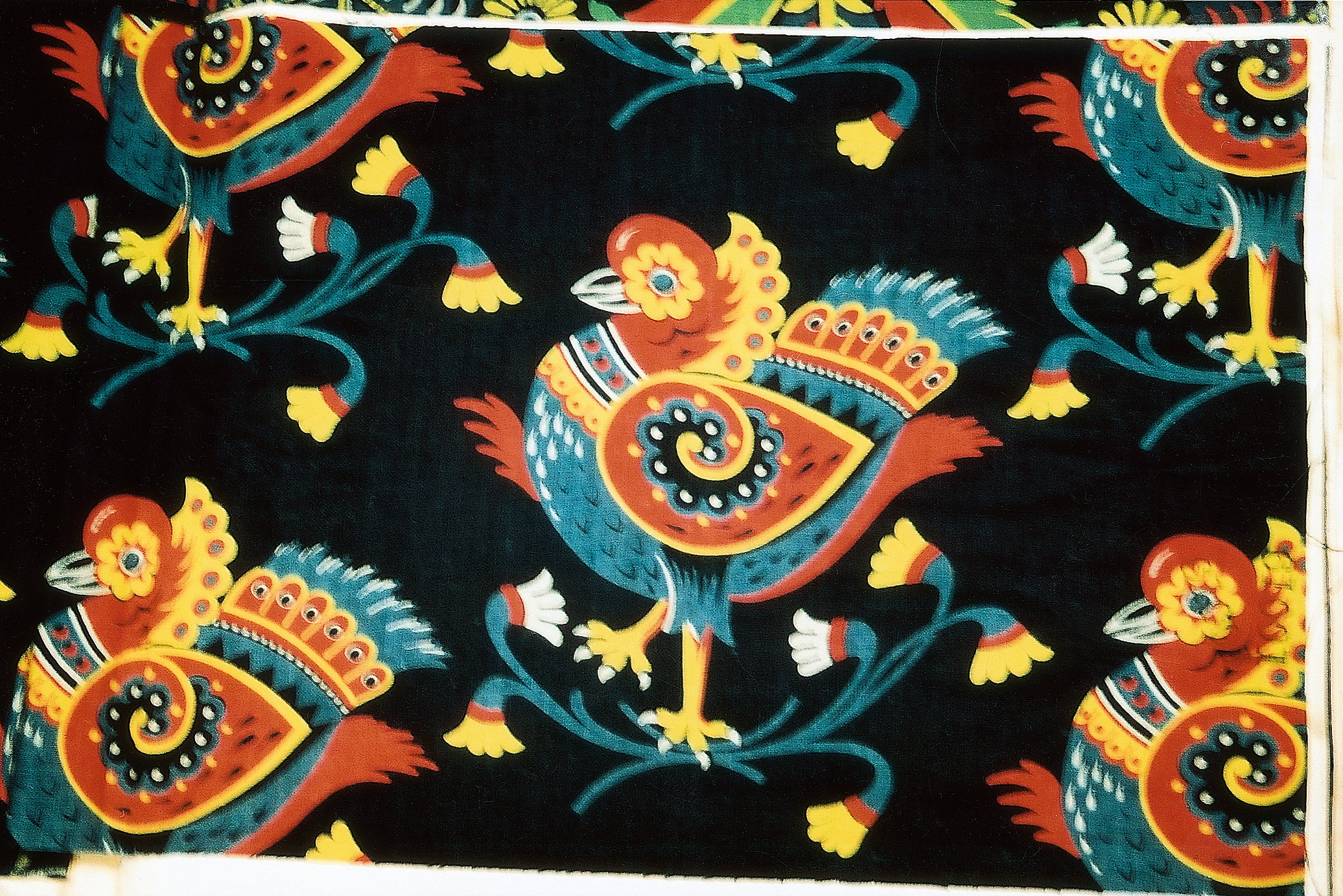 Arts and Crafts Christopher Dresser Peacock plumes print, on cover of 'Christopher Dresser Textiles', by ACC Art Books.