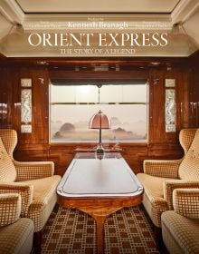 Book cover of Orient Express, The Story of a Legend, with an interior carriage of train with luxury seats and table. Published by ACC Art Books.