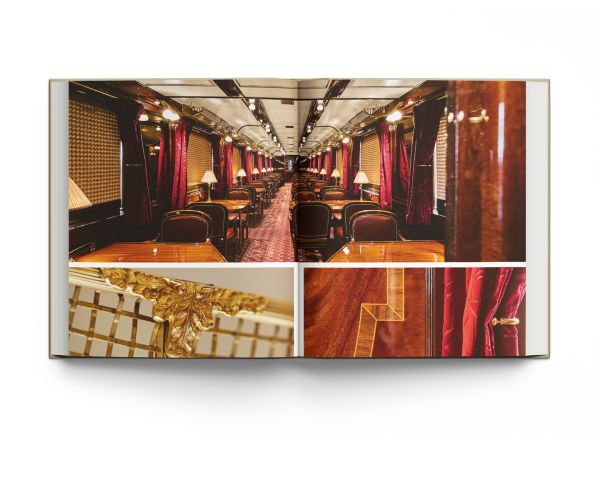 Book cover of Orient Express, The Story of a Legend, with an interior carriage of train with luxury seats and table. Published by ACC Art Books.