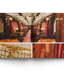 Book cover of Orient Express, The Story of a Legend, with an interior carriage of train with luxury seats and table. Published by ACC Art Books.