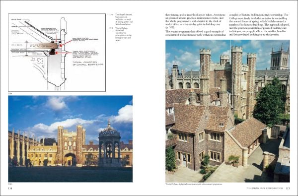 Book cover of Living Buildings: Architectural Conservation, Philosophy, Principles and Practice, featuring the grand ceiling of the House of Lords' chamber at the Palace of Westminster. Published by Images Publishing.
