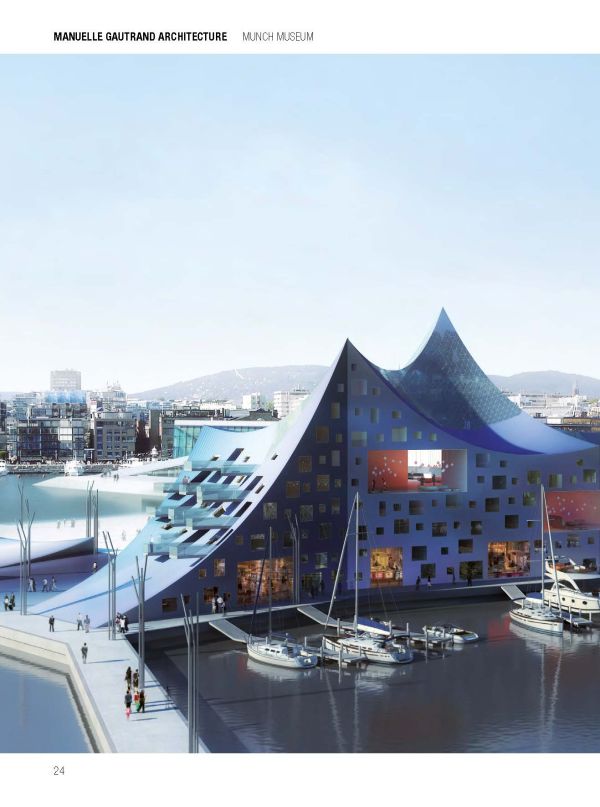 Book cover of Manuelle Gautrand Architecture: Leading Architects, featuring a high rise building with external side grills. Published by Images Publishing.