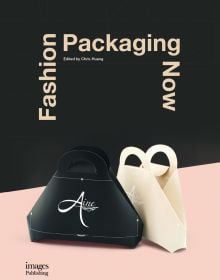 Book cover of Fashion Packaging Now, with two cardboard handbag style shopping bags. Published by Images Publishing.