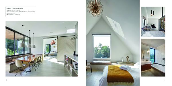 Book cover of British + Irish Modern: New Houses and Old Houses Made New with a large open door to interior, low table with purple alliums in vase, hanging light fittings. Published by Images Publishing.