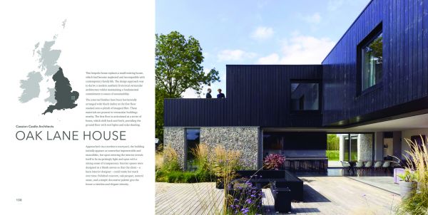 Book cover of British + Irish Modern: New Houses and Old Houses Made New with a large open door to interior, low table with purple alliums in vase, hanging light fittings. Published by Images Publishing.