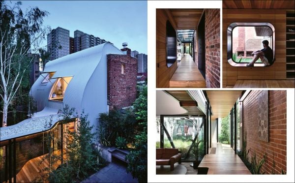 Book cover of Building Character: Transforming Old Homes for Modern Living, with a two story residential interior, with white dining table and chairs, and staircase leading to upper living space above. Published by Images Publishing.