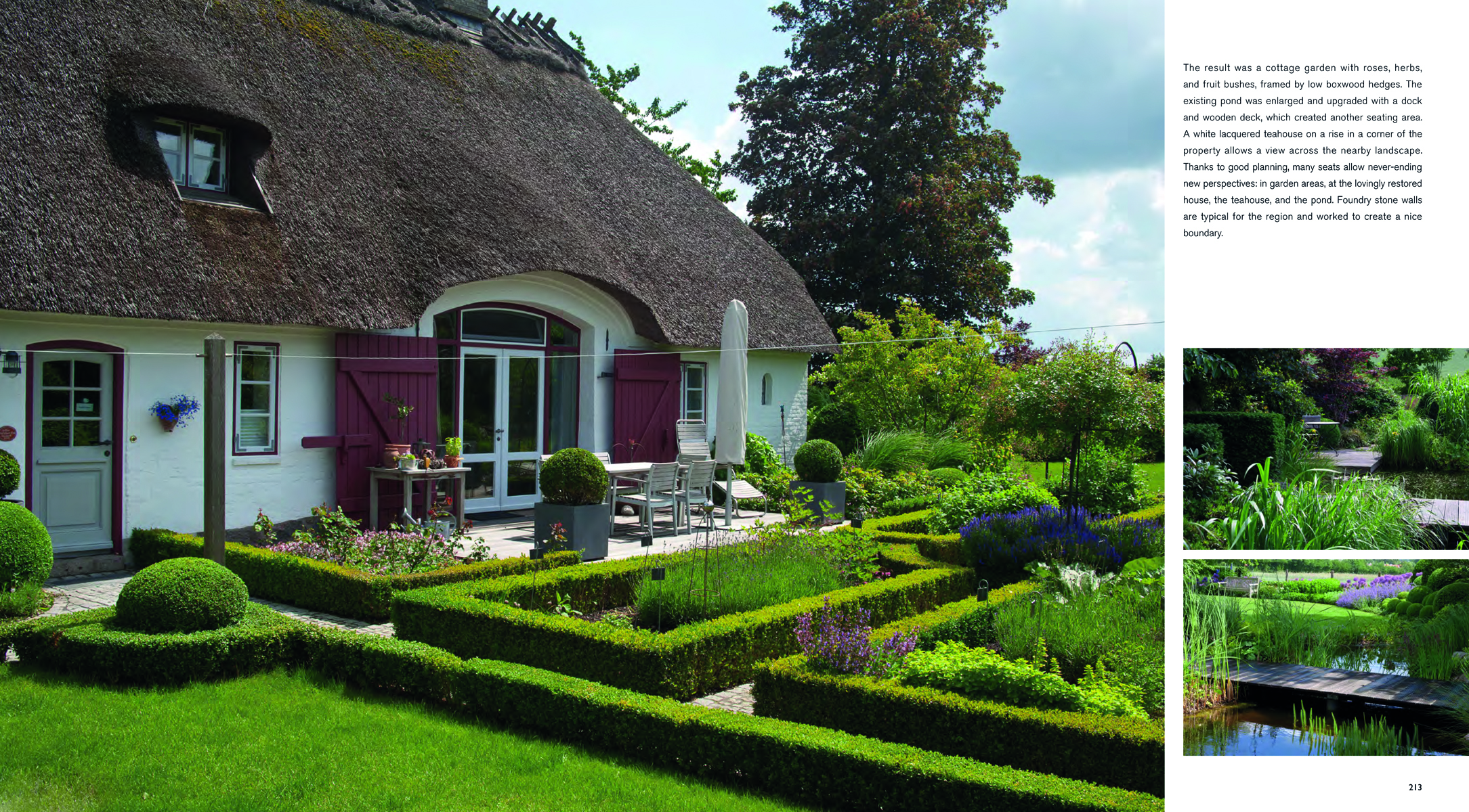 Beautiful lush green landscape garden, paving stones leading to foliage covered arch, PRIVATE GARDENS in white font above.