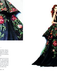 Book cover of Dressing in Dreams: The Couture Fashion Illustrations of Eris Tran, with a fashion model in long pleated rainbow dress. Published by Images Publishing.