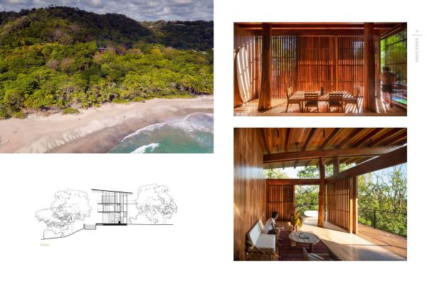 Book cover of Tree Houses: Escape to the Canopy, with a large low wooden tree house with balcony on stilts. Published by Images Publishing.