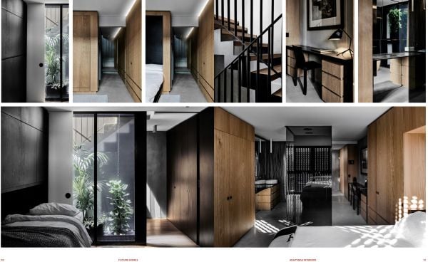 Book cover of Future Homes: Sustainable Innovative Designs, with a flat roof residential home with ornamental grasses. Published by Images Publishing.