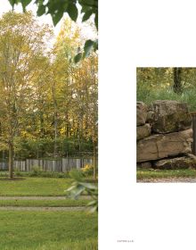 Book cover of Intersection of Nature and Art: James Doyle Design Associates, featuring a landscaped garden with topiary hedge and sculpture of face. Published by Images Publishing.