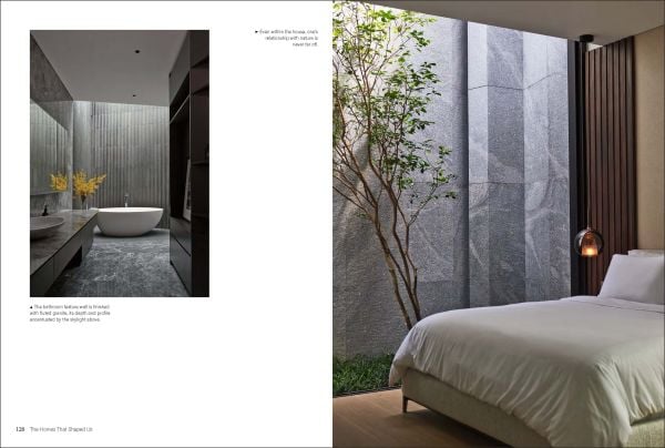 Book cover of The Homes That Shaped Us: People, Places, and Possibilities; featuring a dark interior with a chair and table below a skylight. Published by Images Publishing.