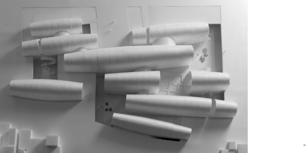 Book cover of Jingdezhen Imperial Kiln Museum, with interior wall and staircase of the museum, with a visitor walking down corridor. Published by Images Publishing.