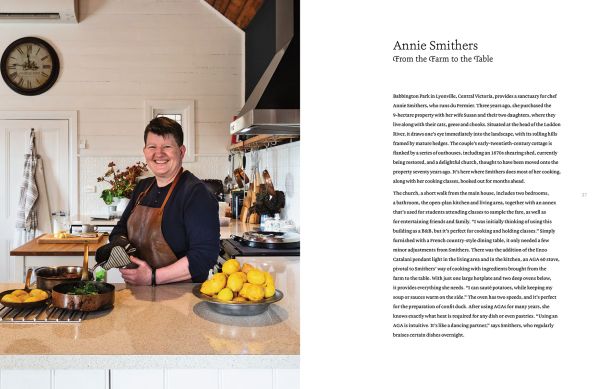 Book cover of Chefs' Kitchens, with a row of kitchen utensils: orange colander, hand whisks, pans and a sieve. Published by Images Publishing.