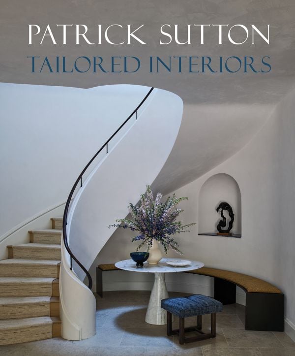 Book cover of Tailored Interiors: The Bespoke Designs of Patrick Sutton; featuring a circular interior with a spiral staircase and curved bench. Published by Images Publishing.