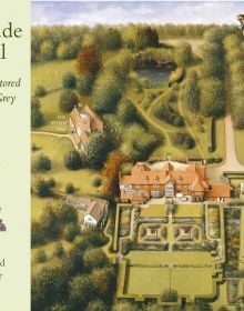 Book cover of Gertrude Jekyll: Her Art Restored at Upton Grey, featuring an aerial view of Arts and Crafts–style Manor house and formal gardens. Published by ACC Art Books.