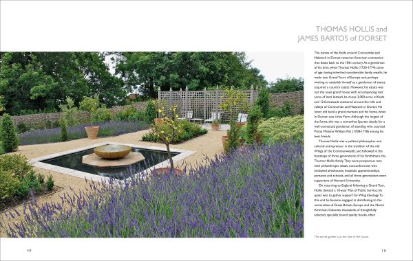 Book cover of American Spirit in the English Garden, featuring an English landscaped garden with mature trees, pink flowers, and stone eagle sculpture. Published by ACC Art Books.