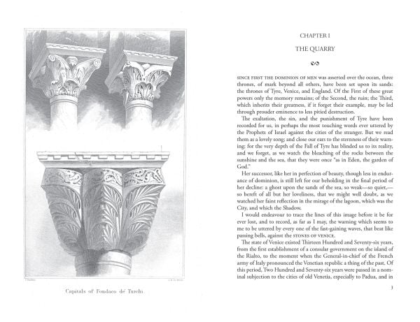 Book cover of The Stones of Venice, with Italian stonework. Published by Pallas Athene.