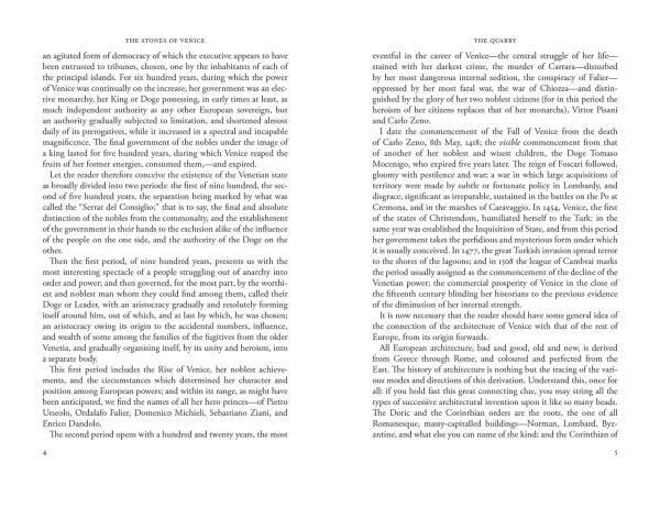 Book cover of The Stones of Venice, with Italian stonework. Published by Pallas Athene.