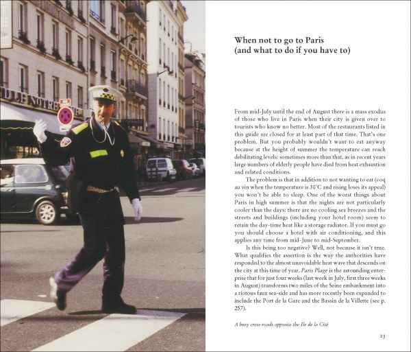Lower half of Parisian waiter in long white apron, 'PARISIANS' PARIS', in black font to centre right.