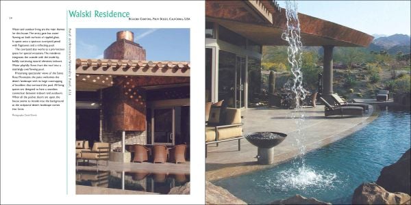 Book cover of Outdoor Living: Courtyards, Decks and Patios featuring a garden patio area with fireplace, table and chairs, and oven. Published by Images Publishing.