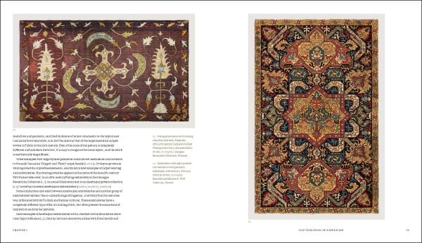 Book cover Stars of the Caucasus, Silk Embroideries From Azerbaijan; with a decorative carpet. Published by Hali Publications.