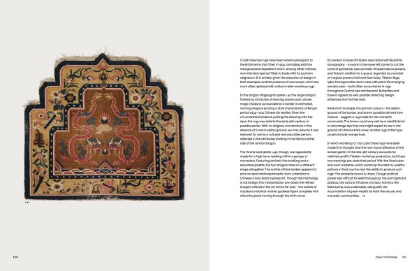 Detail of Dragon Carpet, khaden, Gyangtse, Tibet, on cover of 'Tibetan Rugs, The Rudi Molacek Collection', by Hali Publications.