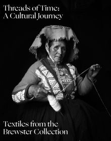 Book cover of Threads of Time, with a native woman weaving. Published by Hali Publications.