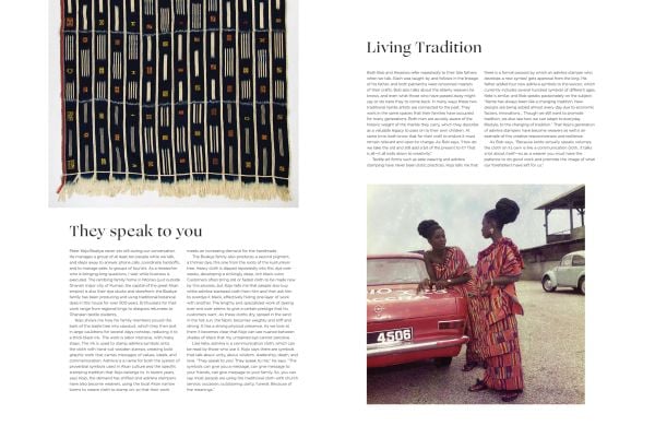 Book cover of Threads of Time, with a native woman weaving. Published by Hali Publications.