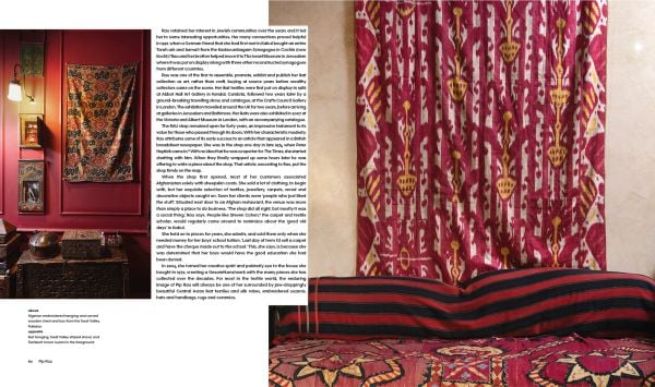 Book cover of Sheila Fruman’s Pull of the Thread, Textile Travels of a Generation, with colorful checked fabric in purple, pink and orange. Published by Hali Publications.