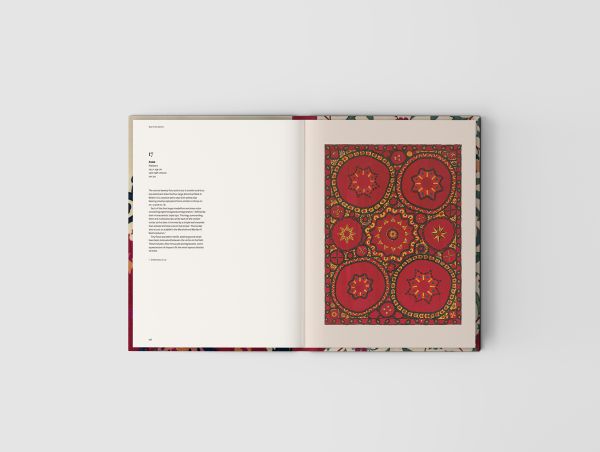 Book cover of Suzani: Art of the Silk Road; featuring a bright patterned fabric. Published by Hali Publications.