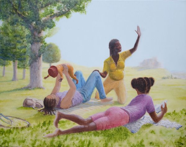 Book cover of Lisa Anderson's exhibition catalog, Soulscapes, featuring a detail of a colorful painting. Published by Dulwich Picture Gallery.