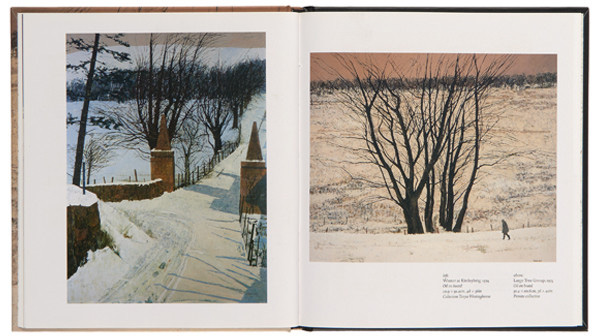 Book cover of Victoria Crowe's Shepherd's Life: Paintings of Jenny Armstrong, with a painting of a shepherdess walking through a snow-covered field. Published by National Galleries of Scotland.