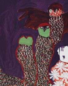 Book cover of Portia Zvavahera: Zvakazarurwa, with three figures surrounded by a purple landscape. Published by Kettle's Yard, University of Cambridge.