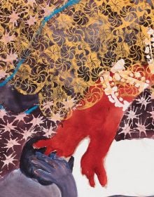 Book cover of Portia Zvavahera: Zvakazarurwa, with three figures surrounded by a purple landscape. Published by Kettle's Yard, University of Cambridge.