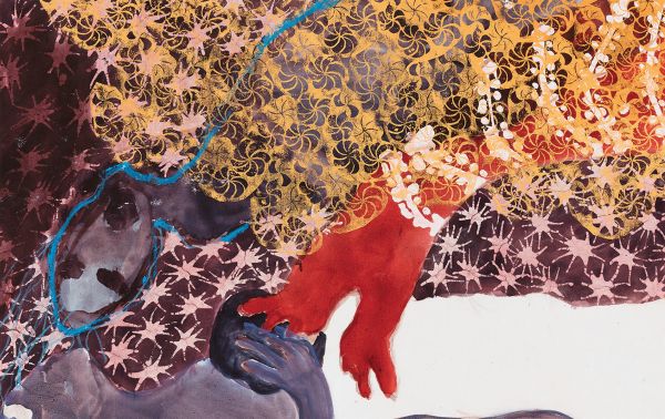 Book cover of Portia Zvavahera: Zvakazarurwa, with three figures surrounded by a purple landscape. Published by Kettle's Yard, University of Cambridge.