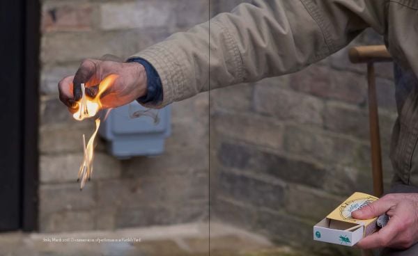 Red cover of exhibition catalogue on Issam Kourbaj, with three black home office stamps. Published by Kettle's Yard, University of Cambridge.