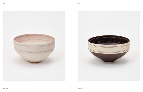 Book cover of Lucie Rie: The Adventure of Pottery, with thrown porcelain with Manganese glaze and sgraffito decoration. Published by Kettle's Yard.