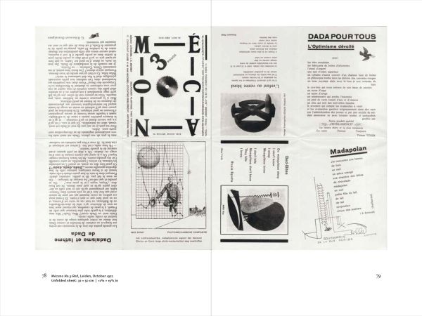 Label for the Belle Haleine, by Marcel Duchamp using Man Ray's photograph, 'Dawn Ades, Writings on Art and Anti-Art', in black, and red font on white edges.