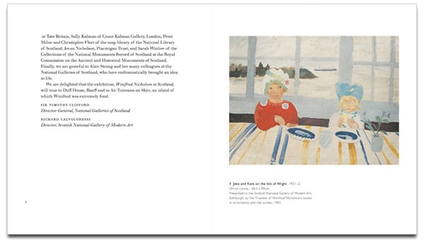 Book cover of Winifred Nicholson in Scotland, with a painting titled 'The Gate to the Isles', 1980: blue gate with seascape behind. Published by National Galleries of Scotland.