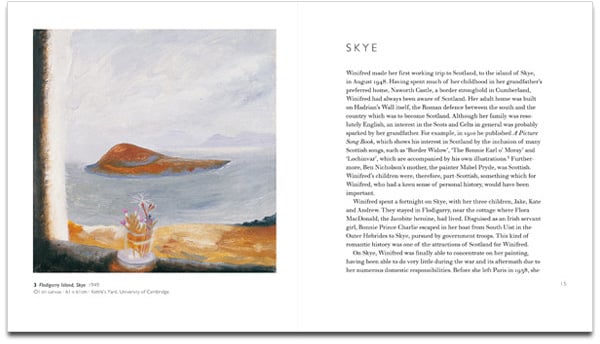 Book cover of Winifred Nicholson in Scotland, with a painting titled 'The Gate to the Isles', 1980: blue gate with seascape behind. Published by National Galleries of Scotland.