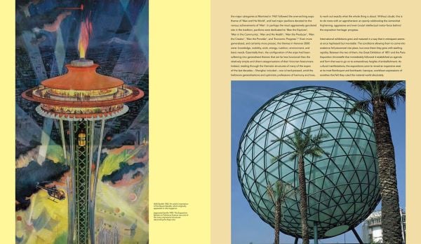 Book cover of Paul Greenhalgh's Fair World: A History of World's Fairs and Expositions from London to Shanghai 1851-2010 with a silver molecule style building. Published by Papadakis.